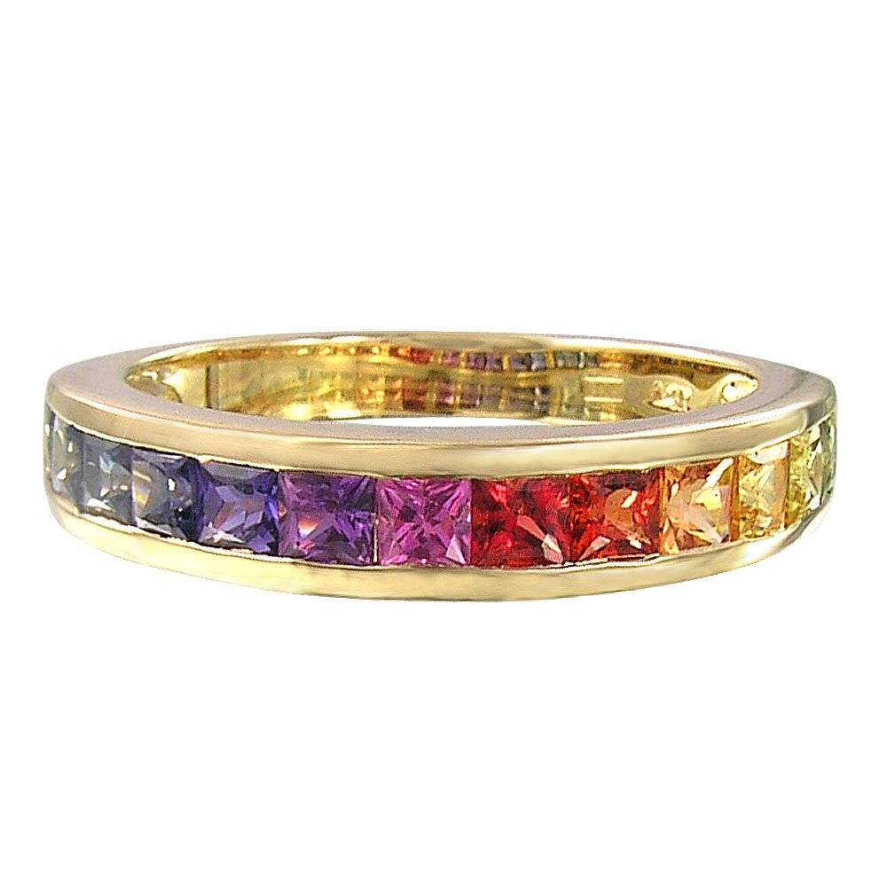 Rainbow Sapphire Half Eternity Band Ring 18k Yellow Gold (2ct Tw)