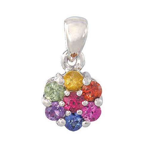 Rainbow Sapphire Flower Cluster Pendant 925 Sterling Silver (1ct tw) | eBay