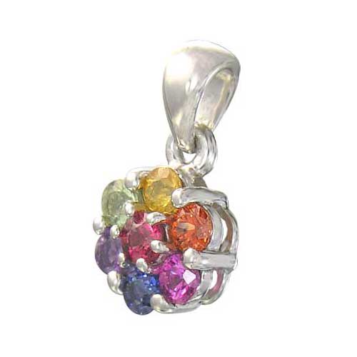 Rainbow Sapphire Flower Cluster Pendant 925 Sterling Silver (1ct tw) | eBay