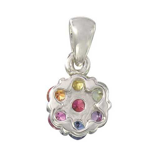 Rainbow Sapphire Flower Cluster Pendant 925 Sterling Silver (1ct tw) | eBay