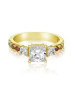 14K 18K Gold Ring Square Center Stone Simulated Diamond 6mm Natural Rainbow Sapphire Ring in Solid Gold Band Wedding Engagement