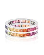 Rainbow Sapphire Double Row Eternity Ring 18K White Gold (11ct tw) By:rainbowsapphirejewelers.com