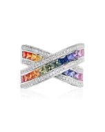 Rainbow Sapphire & Diamond Large Crossover Ring 14K White Gold (3.5ct tw) By:rainbowsapphirejewelers.com