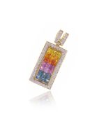 Rainbow Sapphire & Diamond Rectangle Pendant 18K Gold (3.63ct tw)