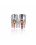 Rainbow Sapphire & Diamond 18K Gold Earrings (3.04ct tw)