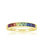 Rainbow Sapphire Half Eternity Band Ring 14K 18K Yellow Gold (1 Carat) Princess Cut 2.5mm