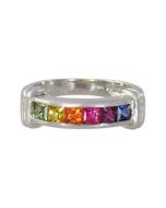 Rainbow Sapphire Band Ring 14K White Gold (1ct tw)