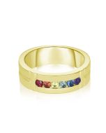 18K 14K Yellow Gold Ring 6mm Wide Comfort Band Rainbow Sapphire Ring Unisex wedding Band