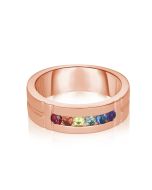 Minimal Pink Gold Ring 14K 18K Simple Promise Ring 6mm Wide Comfort Band Rainbow Sapphire