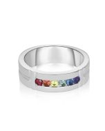 14K 18K White Gold Ring Untreated Rainbow Sapphire 6mm Wide Comfort Band Unisex Wedding ring