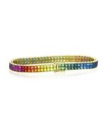 Rainbow Sapphire Double Row Invisible Set Tennis Bracelet 14K Yellow Gold (25ct tw) By:rainbowsapphirejewelers.com