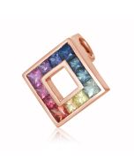 RAINBOW SQUARE Charm in Pink Gold Princess Cut Sapphire 0.75 Carat Pendant Gold Plated Necklace Essential Business Casual Jewelry