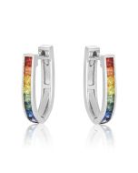 Rainbow Sapphire Earrings J Hoop Huggie 18K White Gold (2ct tw) Rainbow Sapphire Earrings J Hoop Huggie 18K White Gold (2ct tw)  By:rainbowsapphirejewelers.com