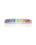 14K 18K White Gold (1ct tw) Rainbow Jewelry Unisex Wedding Band Natural Sapphire 2.5mm Round Cut Top Selling