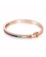Radiance Wide Hinge Bangle Diamond Border Natural Iridescent Sapphire Gemstone Bracelet in 14K Rose Gold