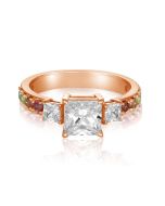 18K 14K Pink Gold Ring Square Simulated Diamond Natural Sapphire Ring in Solid Gold Band Wedding Engagement
