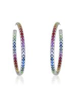Rainbow Sapphire Earrings Hoop Huggie 14K White Gold (7ct tw) By:rainbowsapphirejewelers.com