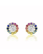 Yellow Gold SINGAPORE FLYER Ferris Wheel Sapphire Earstuds 14K 18K Earrings Round Shaped Rainbow Sunflower Sapphire MOISSANITE or Simulated Diamond