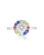 Rainbow Sunflower Ring 14K 18K White Gold Ring Boho Stackable Ring Solid Gold Band Minimal Mid-Century Floral Theme Ring