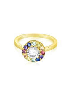 Gold Sunflower Ring 14K 18K Yellow Gold Rainbow Boho Stackable Ring Solid Gold Band Minimal Mid-Century Floral Theme Ring