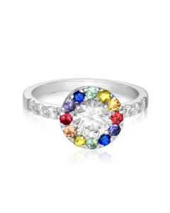 Natural Sapphire Silver Ring Rainbow Flower Unicorn Color Promise Ring Engagement Wedding Rainbow Sapphire Ring