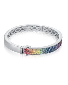PAVE GEMSTONE Stack Bangle Bracelet Open Hinge in 14K White Gold Ombre Sapphire Solid Bracelet Glam