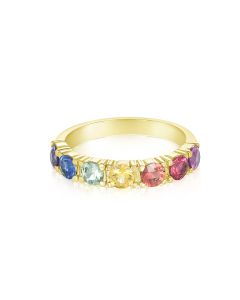 Big Sapphire 3.5mm Stackable Fairytale Ring 14K 18K Yellow Gold 1.5 Carats Natural Sapphire Elven Ring Fancy Rainbow Ring