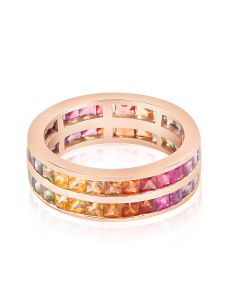 Rainbow Sapphire Double Row Eternity Ring 18K Yellow Gold (8ct tw) By:rainbowsapphirejewelers.com
