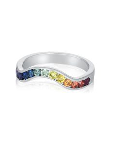 Rainbow Sapphire Wedding Ring Avant Garde Tides Band in White Gold 1 Carat Natural Sapphire Gemstone Made Ombre Ring