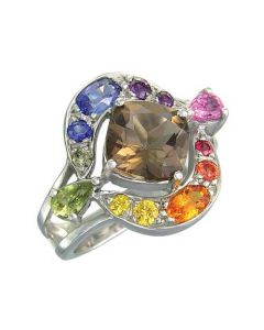 Rainbow Sapphire & Smoky Quartz Multi Shape Ring 925 Sterling Silver (2.58ct tw)