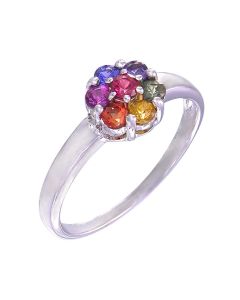 Rainbow Sapphire Flower Cluster Ring 925 Sterling Silver (1ct tw)
