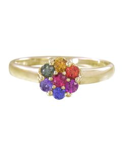 Rainbow Sapphire Flower Cluster Ring 14K Yellow Gold (1ct tw)