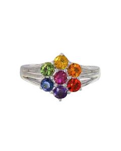 3.5mm Rainbow Sapphire Flower Cluster Ring 925 Sterling Silver (1.5ct tw)