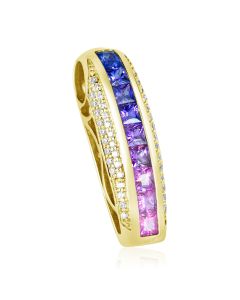 Sapphire Diamond Drop Pendant 18K Yellow Gold Pink to Purple 2.7mm Princess Cut