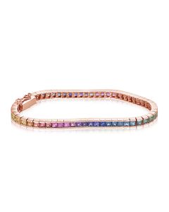 Romantic Sapphire Bracelet 10 Carats Natural Sapphire 18K Rose Gold Tennis Bracelet Classy Rainbow Big Tribute for Her