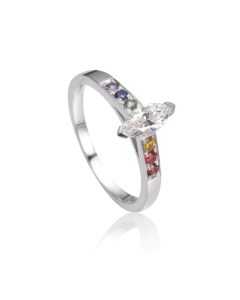 Fancy Marquise Ring Silver Rainbow Band Genuine Sapphire