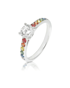 Rainbow Sapphire Ring with Center Stone in 925 Sterling Silver by Rainbowsapphirejewelers.com