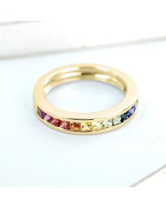September Birthstone Ring Rainbow Half Set Eternity Band Stackable in 14K Yellow Gold