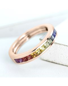 Princess Sapphire Half Set Band in 14K Rose Gold 1.2 Carat Anniversary Ring