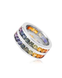Rainbow Sapphire Double Row Eternity Ring 925 Sterling Silver (11ct tw) By:rainbowsapphirejewelers.com