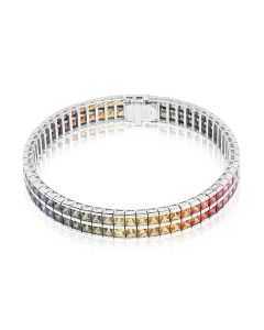 Rainbow Line Bracelet 20 Carats Natural Sapphire Eternity Bracelet Princess Cut 2.8mm