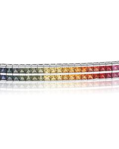 30 Carats Sapphire Bracelet in 14K White Gold Eternity Bracelet Princess Cut 3.4mm