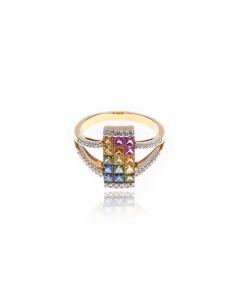 Rainbow Sapphire & Diamond Invisible Set Rectangle Ring 18K Gold (1.81ct tw) by RainbowSapphireJewelers.com