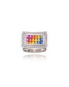 Rainbow Sapphire & Diamond Invisible Set Ring 18K Gold (2.51ct tw) by RainbowSapphireJewelers.com