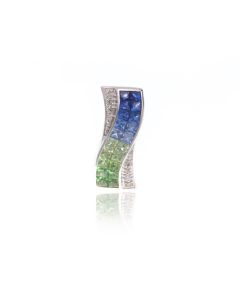 Blue Sapphire, Tsavorite Green Garnet & Diamond Curved Pendant 18K Gold (2.54ct tw) by Rainbowsapphirejewelers.com