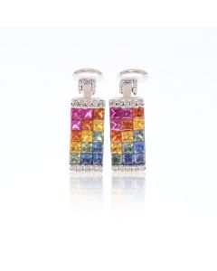 Rainbow Sapphire & Diamond Fancy Rectangle 18K Gold Earrings (2.87ct tw)Rainbow Sapphire & Diamond Fancy Rectangle 18K Gold Earrings (2.87ct tw)