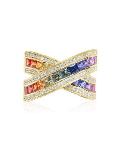 Rainbow Sapphire & Diamond Large Crossover Ring 14K Yellow Gold (3.5ct tw) By:rainbowsapphirejewelers.com