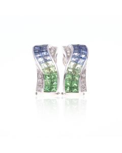 Blue to Green Sapphire & Diamond 18K Gold Earrings (5.06ct tw)
