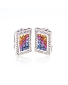 Rainbow Sapphire & Diamond 18K Gold Earrings (3.66ct tw) 