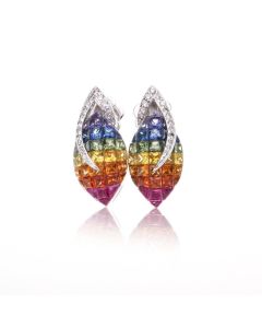 Rainbow Sapphire & Diamond Fancy 18K Gold Earrings (6.42ct tw)